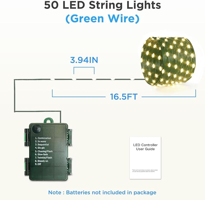 4 Pack - 16.5ft Battery Operated String Lights, 50 LED Twinkle Fairy String Lights Battery Powered with Timer for Indoor Outdoor Christmas Trees Wreath Decoration Party Bedroom - Warm White