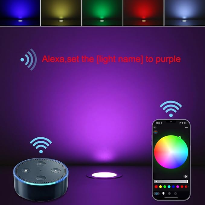 Sumaote LED Deck Lights Kit, 20pcs Φ1.22 WiFi Wireless Smart Phone Control Low Voltage Recessed RGB Deck Stair Lights Waterproof Outdoor Step Yard Path Landscape Decor, Fit for Alexa, Google Home