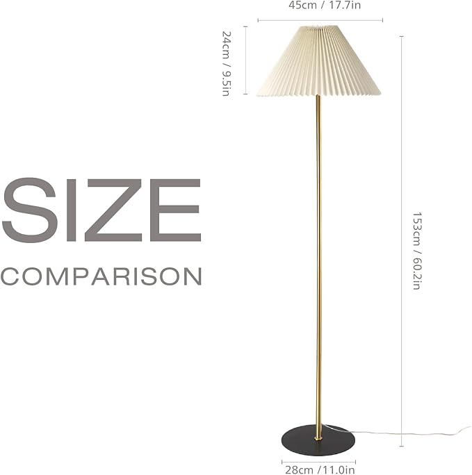 KUNJOULAM Modern Pleated Floor Lamp, Gold Pole Floor Lamps, Simple Design Tall Lamp with Adjustable Beige Lampshade, Standing Lamp for Living Room, Bedroom, Office, Home (Without Bulb)