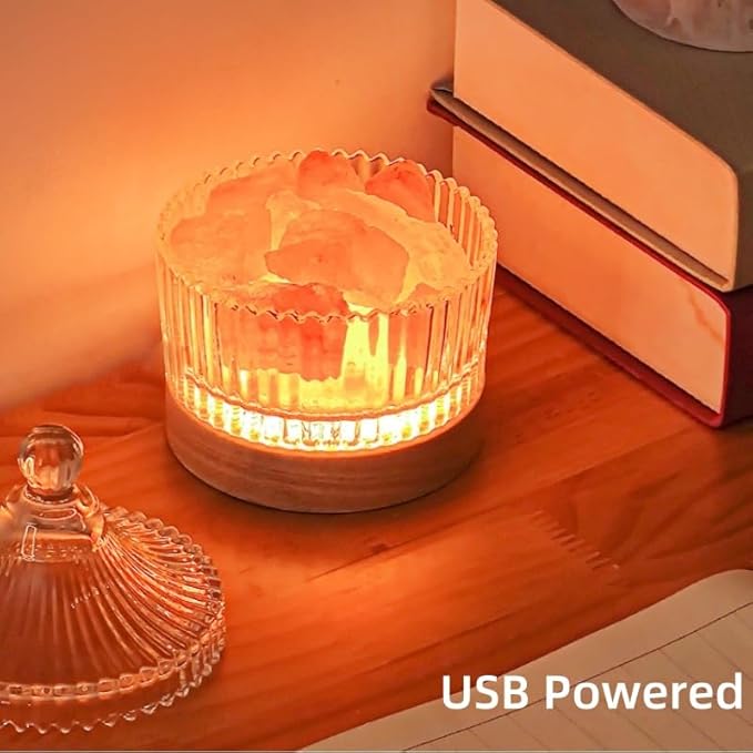 Natural Himalayan Salt Lamp: Authentic Crystal Pink Salt Rock Lamp with Wood Base, Adjustable LED with Switch Control, Essential Oil Diffuser for Home Office Decor and Gift