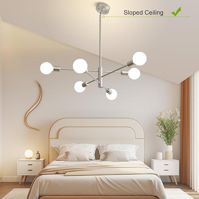 Sputnik Chandelier Modern Brushed Nickel Chandeliers 6-Light Mid Century Ceiling Lighting Fixture for Living Room, Kitchen, Bedroom, Dining Room, and Farmhouse (6-Light)