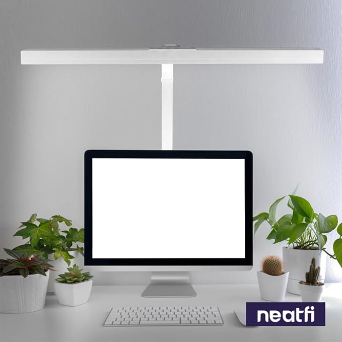 Neatfi 3000 Lumens Flex LED Desk Lamp with Clamp, Dimmable, 5 Adjustable Brightness Levels & 5 Light Modes, Memory Function, Eye-Caring & Flexible Lamp for Home & Office (31.5 Inches, White)