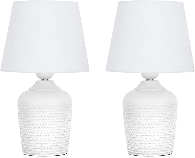 Sucolite Small 11.8" Table Lamps Set of 2, Bedside Nightstand Lamps for Bedroom Kid’s Room, Cute Desk Lamps with Studded Texture Base for Reading Nursery Living Room Office, White
