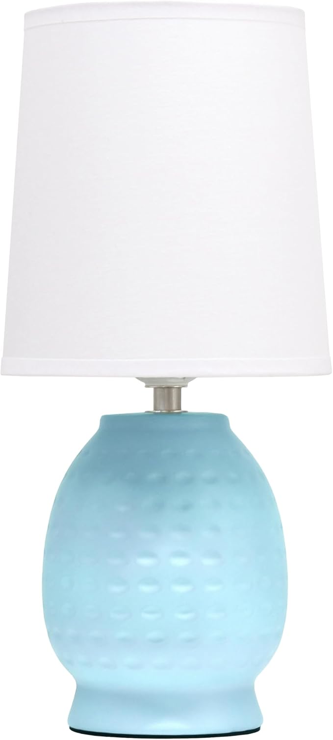 Simple Designs LT1161-BBY 12.5" Chic Glow Petite Dimpled Ceramic Table Lamp, for Bedroom, Office, Living Room, Baby Blue