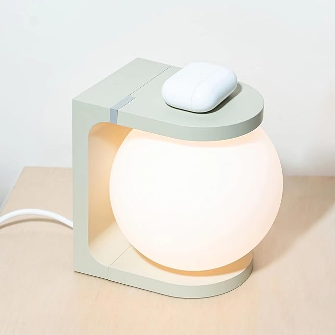 Wireless Charging Table Lamp with Flat Top Surface, Modern Design (Green)