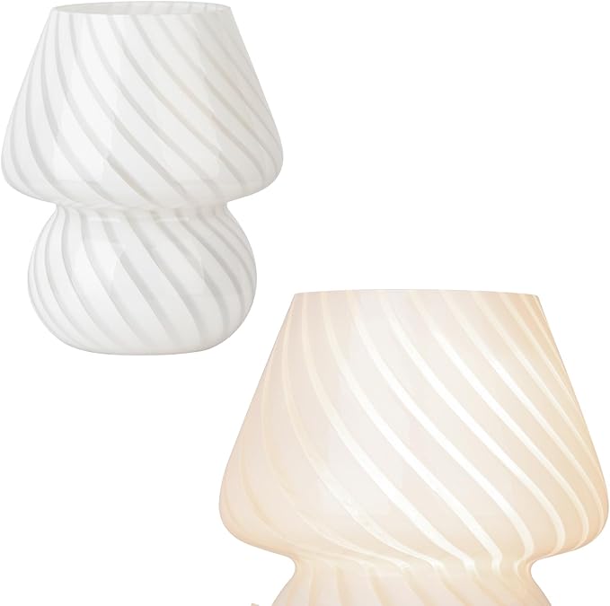 HonoDing Small Mushroom Lamp, Cute Striped Glass Bedside lamp, Vintage Style Desk Lamps, Bedside Lamps for Bedrooms, Reading Rooms, Living Room Decor