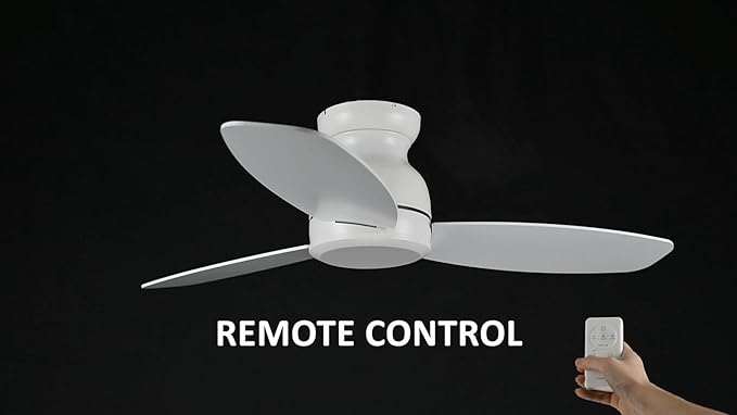CEME 48 Inch Flush Mount Ceiling Fan without Lights, White Ceiling Fan with Remote Low Profile, 10-Speed Reversible DC Motor, 3 Dual Finish Blades, Indoor for Bedroom