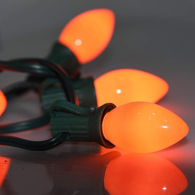 GOOTHY 25 Pack C7 Halloween Replacement Light Bulbs, Orange Ceramic Christmas Lights for Halloween Outdoor Patio Indoor Xmas String Lights, C7/E12 Candelabra Base, 5 Watt, Orange