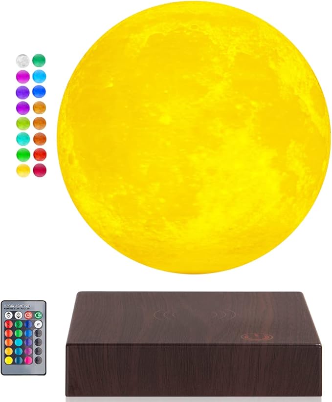 Floating Moon Lamp, Spinning 3D Printing Moon Light Magnetic Levitating LED Moon Lamps Globe with 16 Colors Modes Night Lights Unique Gifts for Thanksgiving Christmas, Room Office Decor