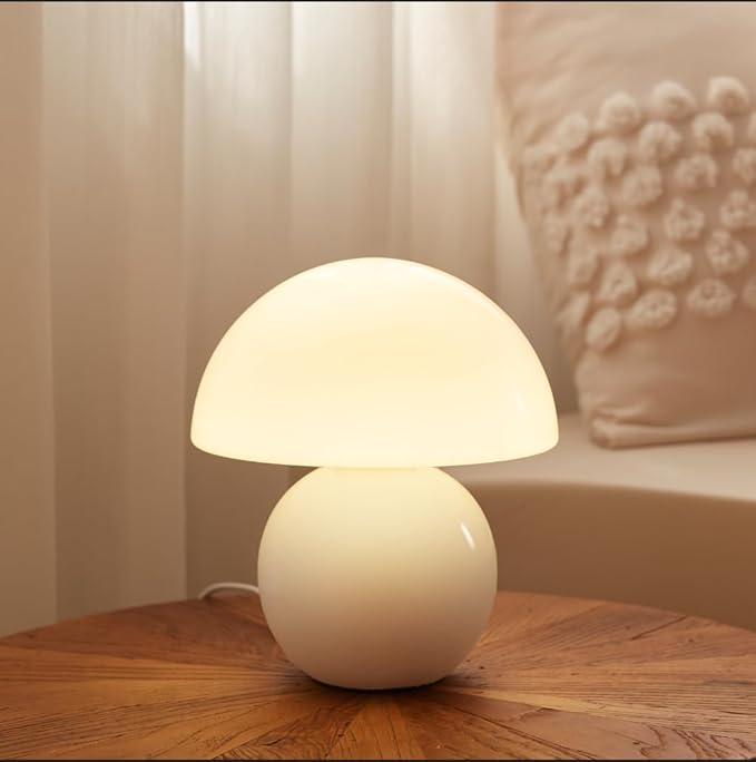 Mushroom Lamp Table Lamp for Bedroom,Desk Bedside Small Lamps for Living Room Night Stands,Mushroom Decor Cute Mini Modern Mid Century Lamps,Unique Aesthetic Home Living Room Decor(White)