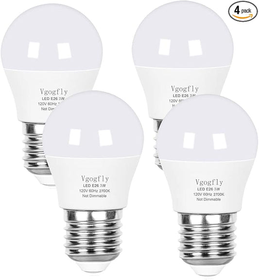 Vgogfly LED Bulb 3W 25 Watt Equivalent Light Bulbs Night Stand Table Lamp Warm White 2700K LED Energy Saving E26 Medium Screw Base for Home Light 4 Pack