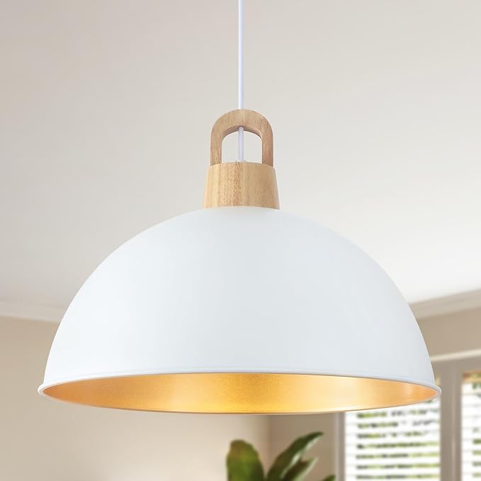 Generies 18'' White Pendant Light Modern Large Farmhouse Pendant Lighting Fixtures Industrial Rustic Dome Chandelier for Kitchen Island Farmhouse Dining Living Room