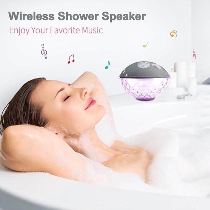 Blufree Floating Pool Speakers with Colorful Lights, IP68 Waterproof Bluetooth Speaker for Pool, Crystal Clear Sound Hot Tub Speaker for Pool, Spa and Outdoor