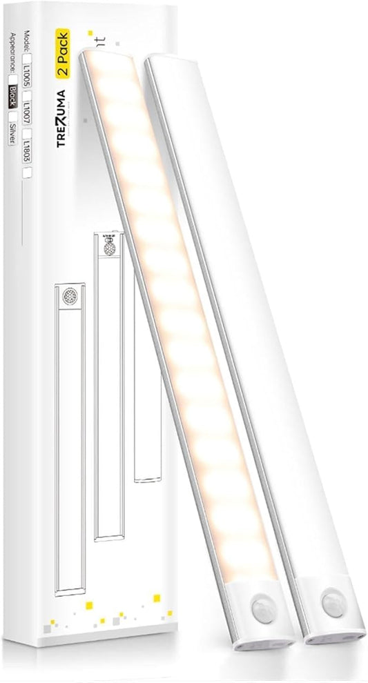 16 Inch Under Cabinet Lighting, 2 Pack 80 LED Motion Sensor Lights, 160LM USB-C Rechargeable, 2200mAh Battery, 10–100% Dimmable, 3 Color Modes, Stick-On Magnetic LED Closet Lights for Kitchen