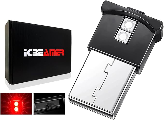 ICBEAMER Smart USB Color: Red | Auto LED Interface Plug-in Miniature Night Light LED for Automotive Car, Van, Pickup, Truck, Interior, Trunk, Ideal for Mood Lighting.
