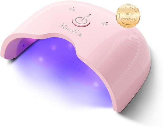 MelodySusie Mini Cordless UV Nail Lamp, P-ART06G Rechargeable Portable LED UV Light with Smart Sensor, 4-Finger Curing for All Soft Gels, Especially Half-Cured Gel, Base Coat & Top Coat, Pink