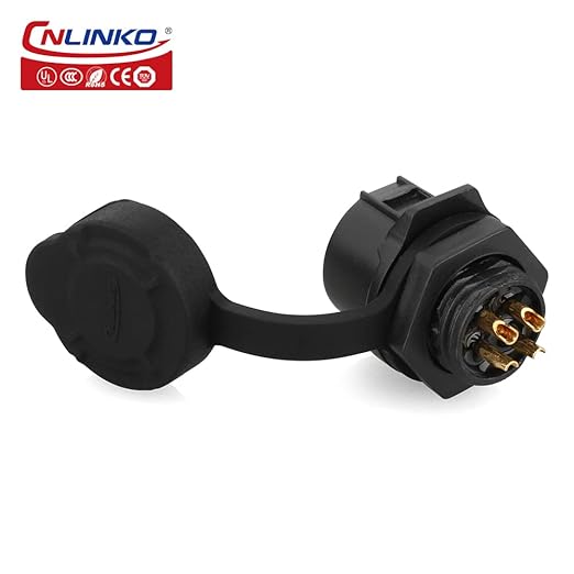 CNLINKO LP-12 IP68 Industrial Waterproof Connector Quick Plug Circular Connector PBT Plastic Shell Aviation Connector M12 2-8 Pin Thread Socket (4 Pin)