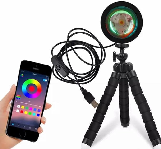 OEM Sunset Light Projection Lamp with Tripod Stand 360 Degrees Detachable Atmosphere USB Sunrise Projector Lamp Rainbows Lights - (Color: Black)