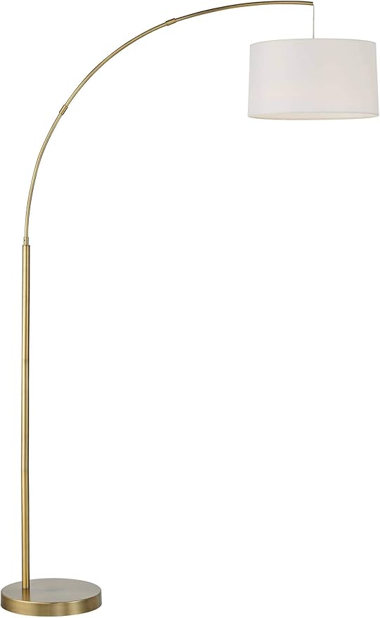 360 Lighting Cora Modern Mid Century Arc Floor Lamp Standing 72" Tall Classic Brass Gold White Linen Drum Shade Decor for Living Room Reading Bedroom Office House Home Decor
