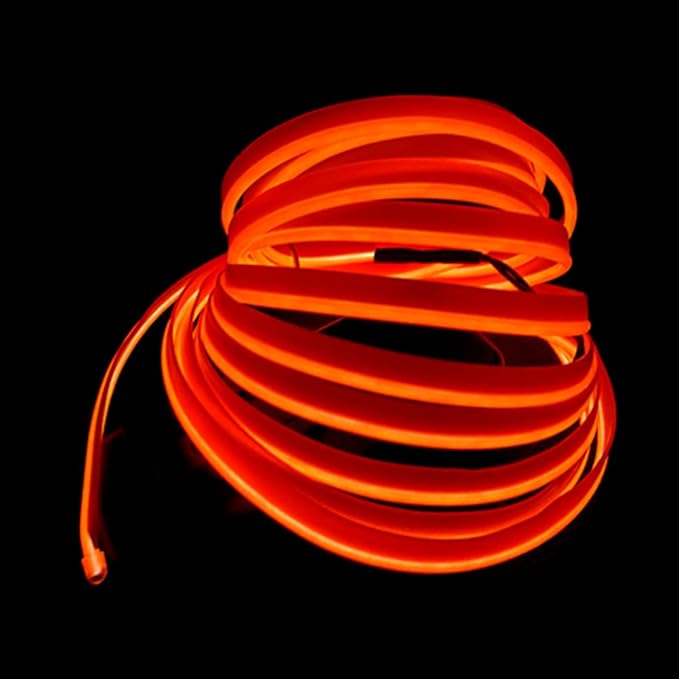 El Wire Orange Interior Car LED Strip Lights, 5M Neon Wire USB 5V with Fuse Protection for Automotive Interior Decoration, with 6mm Sewing Edge
