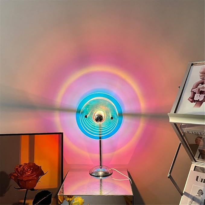 Sunset Table Lamp Projection Rainbow Night Light Atmosphere Home Decoration USB LED Photography Lighting for Wall Decor Lights (Wave Style)