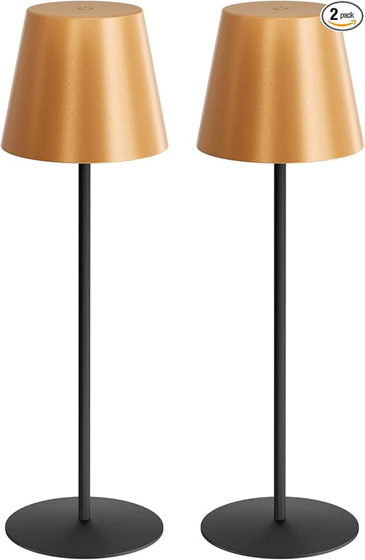 uuffoo 2 Pack Cordless Table Lamp Rechargeable 5000mAH Battery Operated Lights Touch Control LED Portable Desk Lamps 3 Color Dimming for Outdoor Coffee Bedroom Kitchen (Gold+Black)