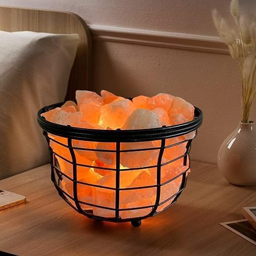 Himalayan Salt Lamp, Metal Basket with Chunks, Natural Salt Lamp, Unique Gift Idea (Metal Round 2)