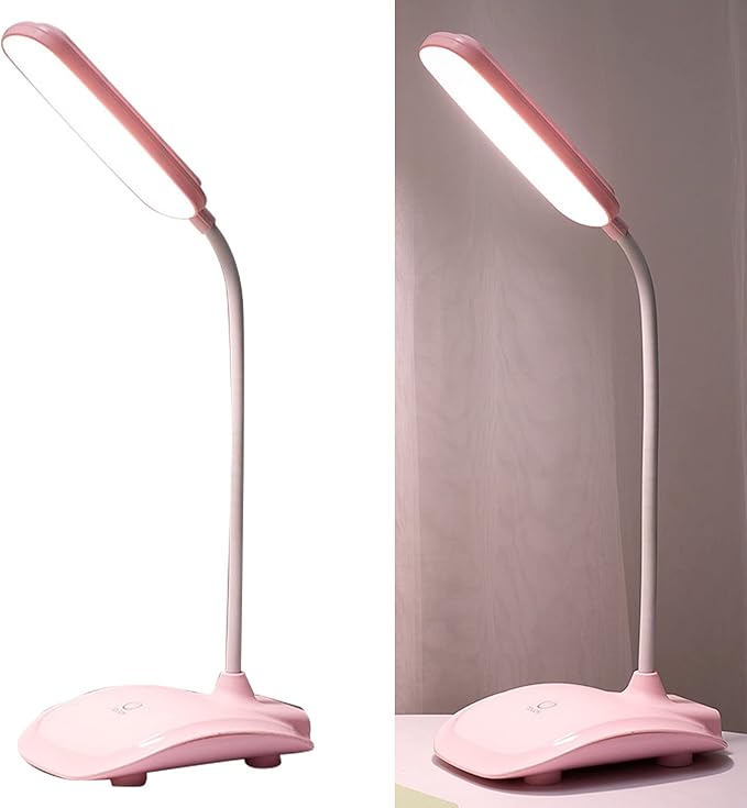 LED Desk Lamp, Touch Control Three Level Color Temperature USB Charging Table Study Lamp Portable Reading Light for Home Bedroom Dorm Study Office (Pink)