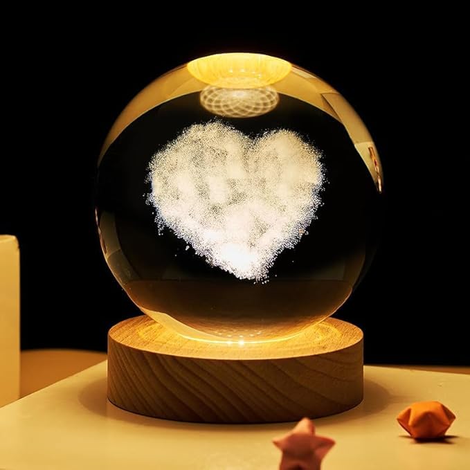 3D Galaxy Crystal Ball Night Light for Gifts with Colorful LED Light Base, Color Changing Light with Remote as a Birthday Gift for Teens Boys and Girls, Heart-Shape Cloud Model