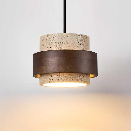 Nordic Natural Travertine Pendant Light Wabi-sabi Stone Chandelier Retro Industry Hanging Ceiling Lamp for Bedroom Bedside Study Dining Table Lighting (Natural)