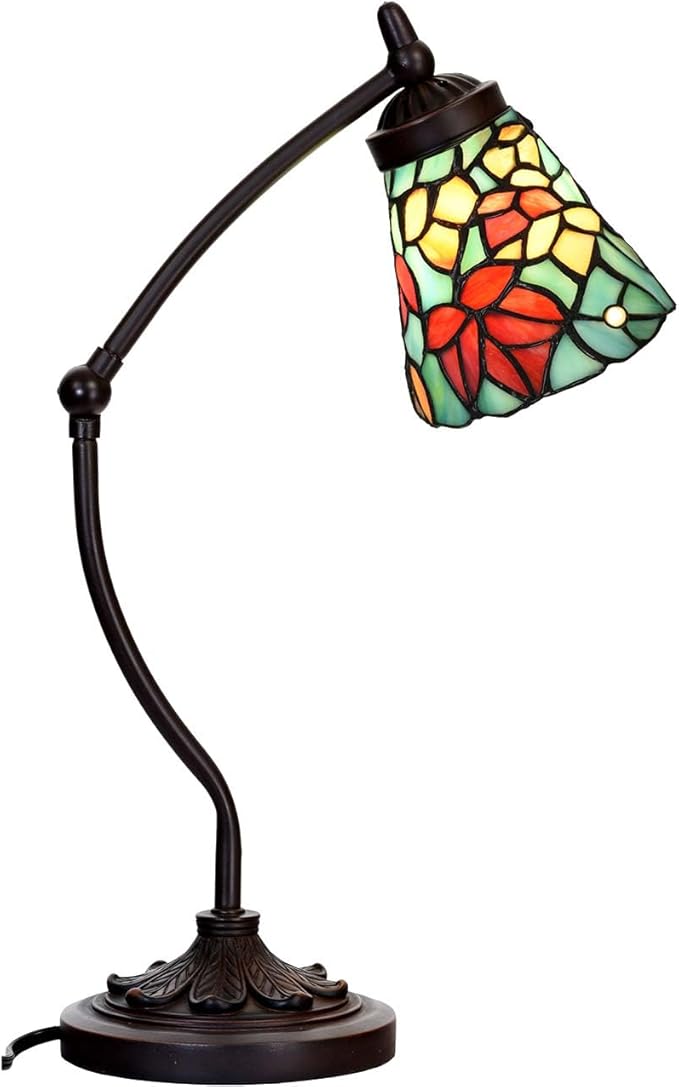 Bieye L10893 Maple Leaves Tiffany-Style Stained Glass Swing Arm Desk Lamp, 19-inch Tall