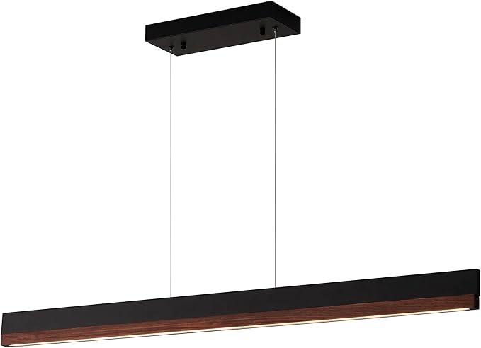 43" Wood Linear Pendant Light, 24W LED Dimmable Kitchen Hanging Lights, Pendant Lights Kitchen Island with Remote, Linear Chandelier for Dining Room, Kitchen Island, Bar, Pool Table-Walnut