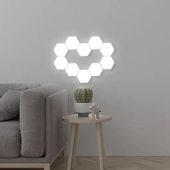 12 Pack Hexagon LED Lights, Touch Sensitive Hexagon Wall Light Panels, DIY White Wall Lights for Bedroom, Living Room, Gaming Room Decor