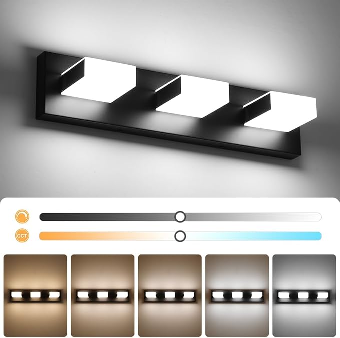 Aipsun 5 Color Temperature 3 Lights Black Vanity Lights Dimmable Acrylic Modern LED Black Bathroom Vanity Lighting Fixtures