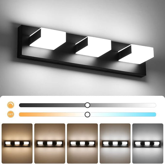 Aipsun 5 Color Temperature 3 Lights Black Vanity Lights Dimmable Acrylic Modern LED Black Bathroom Vanity Lighting Fixtures