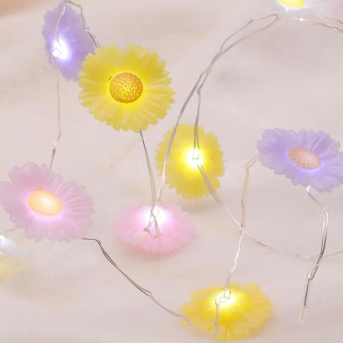 Easter Lights Multicolor Daisy Flower Fairy Lights Battery Operated with Remote Daisy String Lights for Bedroom Outdoor Party Holiday Home Spring Easter Decorations