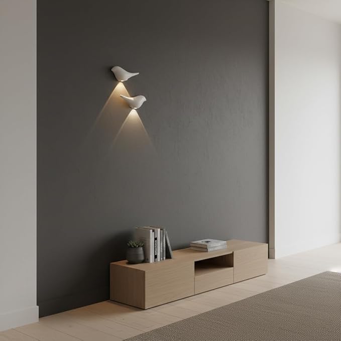 White Birds Night Lights with Motion Sensor(1-Pair), Rechargeable Battery Operated & Wireless Wall Lights, Home Decor for Living Room, Bedroom, Easter Gift