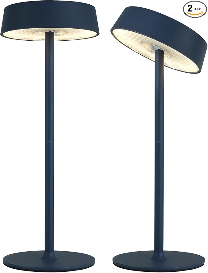 Cordless Lamp, Outdoor Waterproof, Dimmable Touch Control 3 Color Temperature, Battery Operated Portable, RGB, LED Memory Function, Rechargeable Table Lamp, Patio Dinning Restaurant Kitchen 2Pack Blue