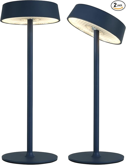 Cordless Lamp, Outdoor Waterproof, Dimmable Touch Control 3 Color Temperature, Battery Operated Portable, RGB, LED Memory Function, Rechargeable Table Lamp, Patio Dinning Restaurant Kitchen 2Pack Blue