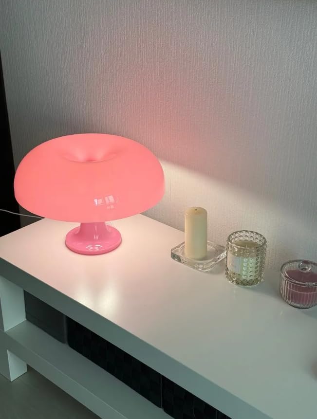 Pink Mushroom Lamp, Mid Century Modern Table Lamp for Bedroom, Minimalist Mushroom Decor Bedside Small Lamps, 2700K(Bulb Included, Plug Powered)