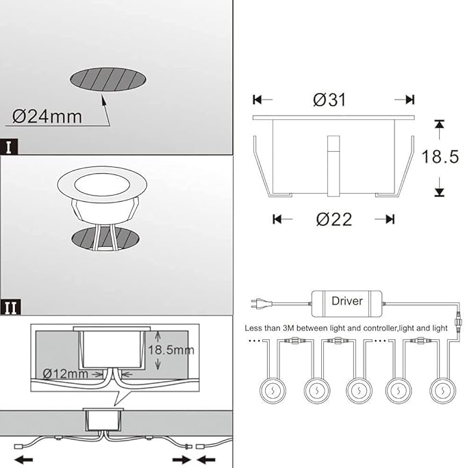 FVTLED LED Deck Lights Set, 30pcs Φ1.22 Low Voltage Waterproof Recessed Deck Lamp Warm White LED In-ground Lighting Outdoor Garden Yard Pathway Patio Step Stairs Decor