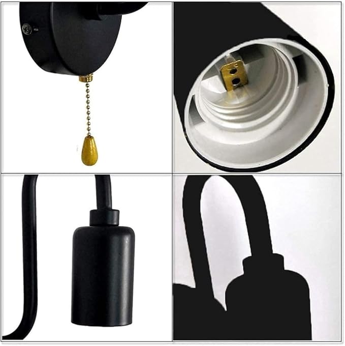 Vintage Black Iron Wall Sconce Industrial Retro Light E27 Base Pull Cord Switch Wall Wash Lantern for Cafe Office Restaurant