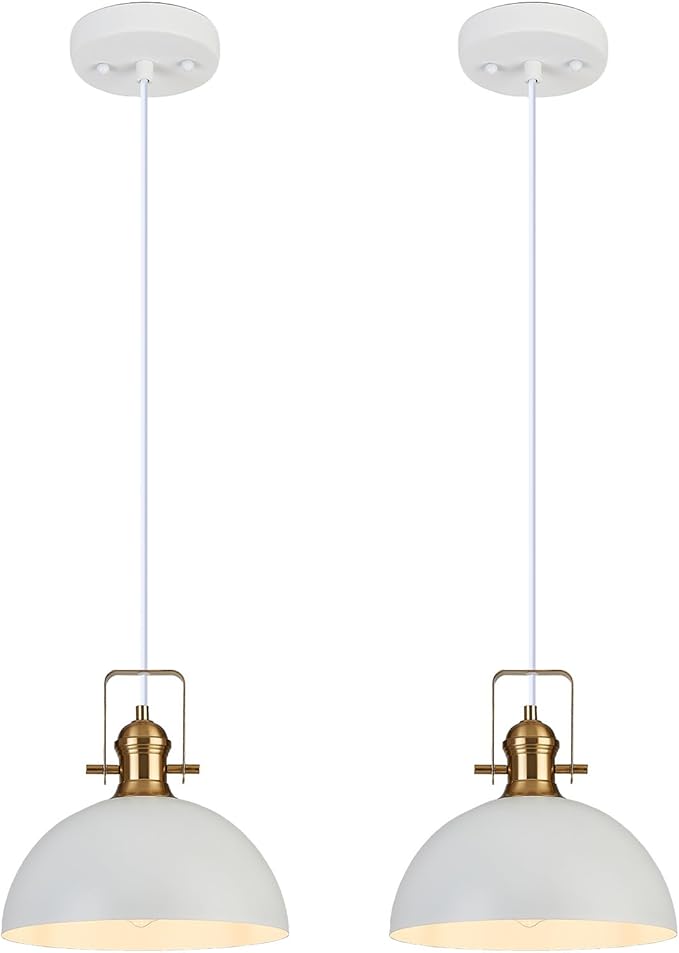12 Inch Pendant Lights for Kitchen Island Matte White Farmhouse Pendant Light fixtures Adjustable Height Dome Hanging Light for Dinning Room Bedroom Hallway,2 Packs