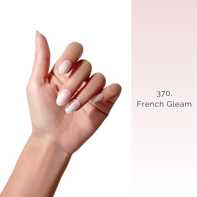 Semi Cured Gel Nail Strips - NAILOG 20 Pcs Gradient Clear Pink Nail Stickers Extra Long Wraps with Glossy Gel Finishing, French Gleam