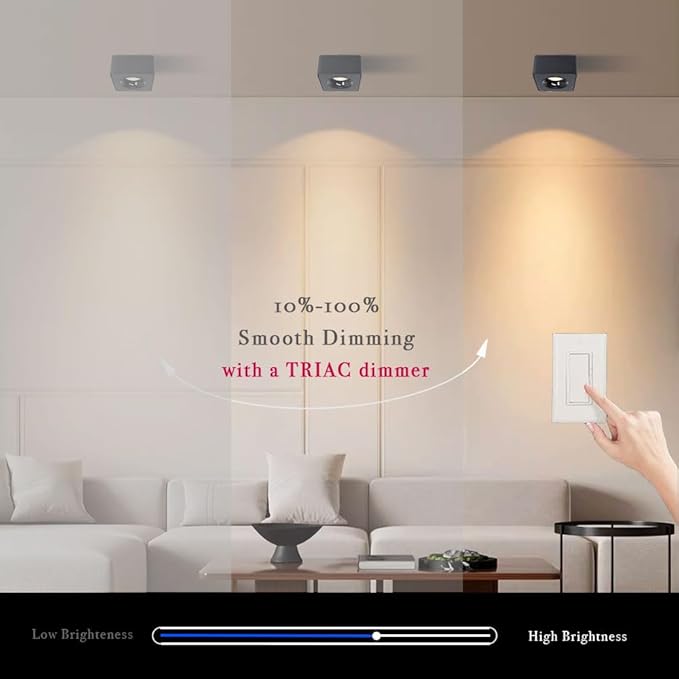 LED Dimmable Square Ceiling Spotlight Aluminum Black Wide 4.61 in Ultra-Thin 2.16 in Downlight Modern Ceiling Mounted Spot Light Fixture for Living Room Hallway Foyer CRI 98 12W 3000K 002