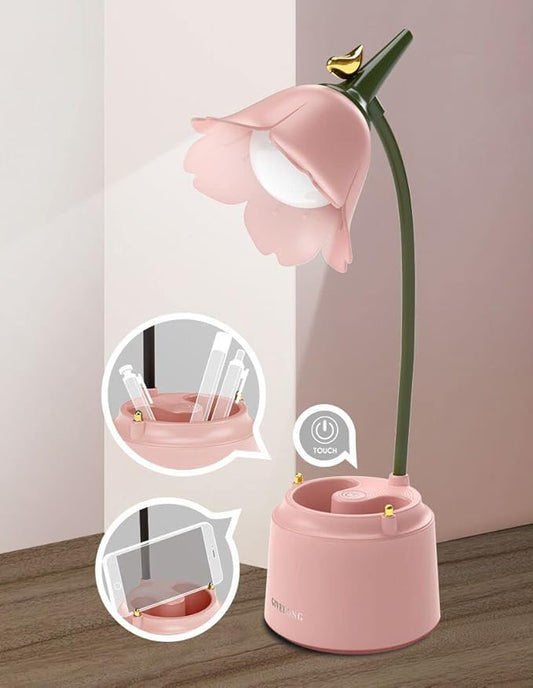 Pink Desk Lamp, Rechargeable LED with USB Charging, 3 Color Modes & Stepless Dimming, Cute for College Dorm Bedroom Reading