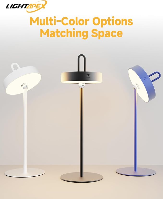 Lightapex Cordless Table Lamps, 2-Pack, Rechargeable Portable Lamps with Stepless Dimming, Touch Control, Detachable Magnetic Design for Bedroom, Living Room, and Reading（Black）