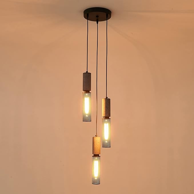 3-Light Concrete Linear Pendant Light with a Metal Mesh Shade,Modern Industrial Hanging Cement Pendant Lighting for Kitchen Island Bedroom Living Room Dining Room Light Fixture