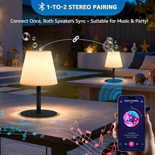 2 Pack Shower Lamp with Speaker IP44 Waterproof, Rechargeable Cordless Table Lamp RGB Color with Remote, LED Battery Operated Lights for Inside/Outdoor Bathroom Night Light Patio