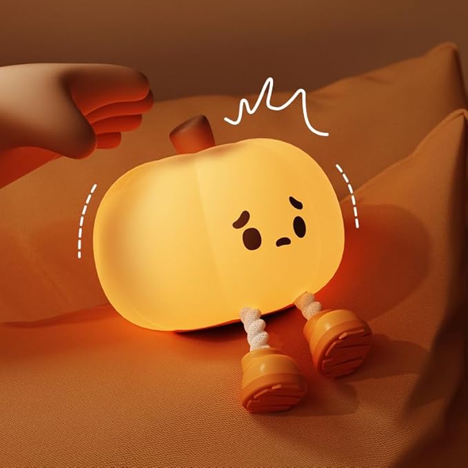 Pumpkin Night Light, Squishy LED Nursery Lamp with Timer, Rechargeable Silicone Nightlight for Kids, Dimmable Bedside Lantern for Baby Room & Easter Decor